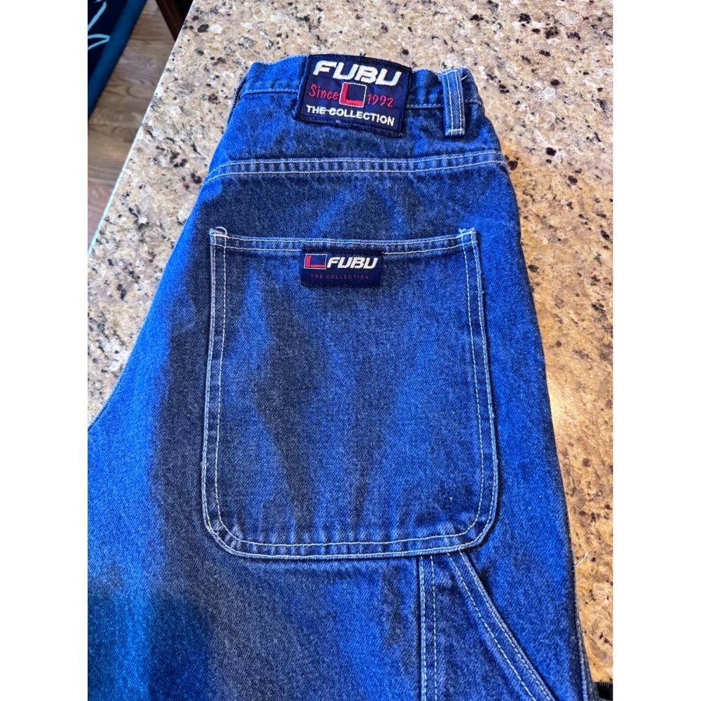 Vintage FUBU The Collection Mens 36 Carpenter Jeans Dark Wash Baggy Hip Hop Y2K